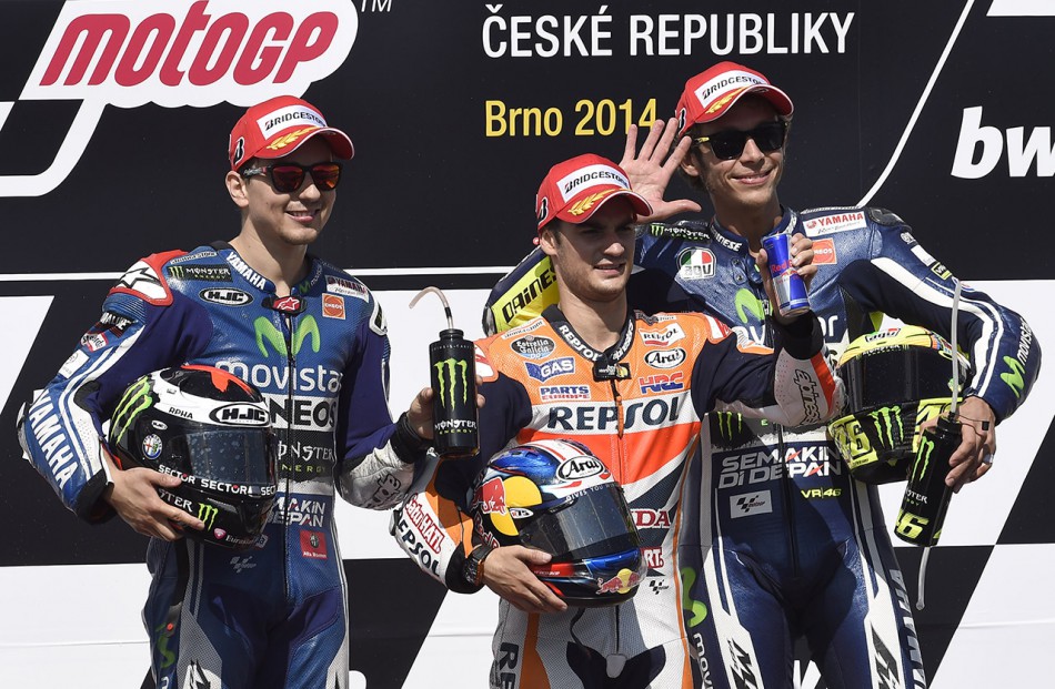 Dans l'ordre habituel: Lorenzo, Pedrosa, Rossi