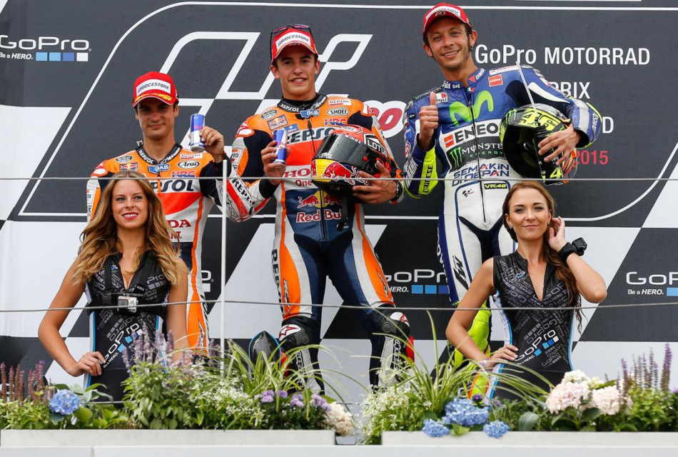Sur le podium, on retrouve les suspects habituels: Pedrosa, Marquez et Rossi.