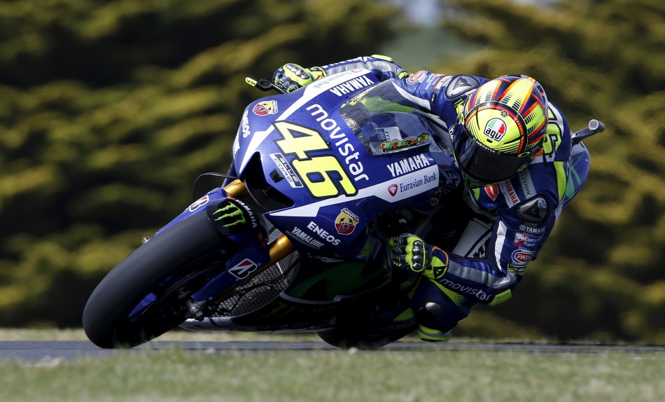 Yamaha MotoGP rider Rossi of Italy rides during free practice 2 before the Australian Grand Prix on Phillip Island