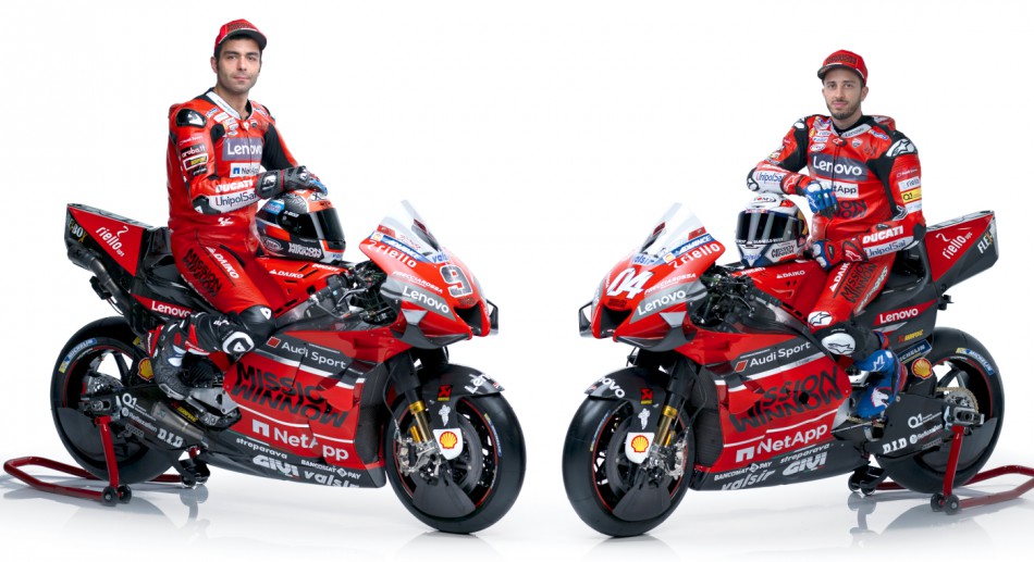 Andrea Dovizioso et Danilo Petrucci, les deux pilotes officiels de l'écurie Ducati Mission Winnow