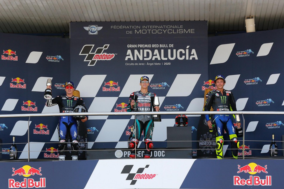 Vinales, Quartararo, Rossi : podium entièrement Yamaha pour ce GP d'Andalousie